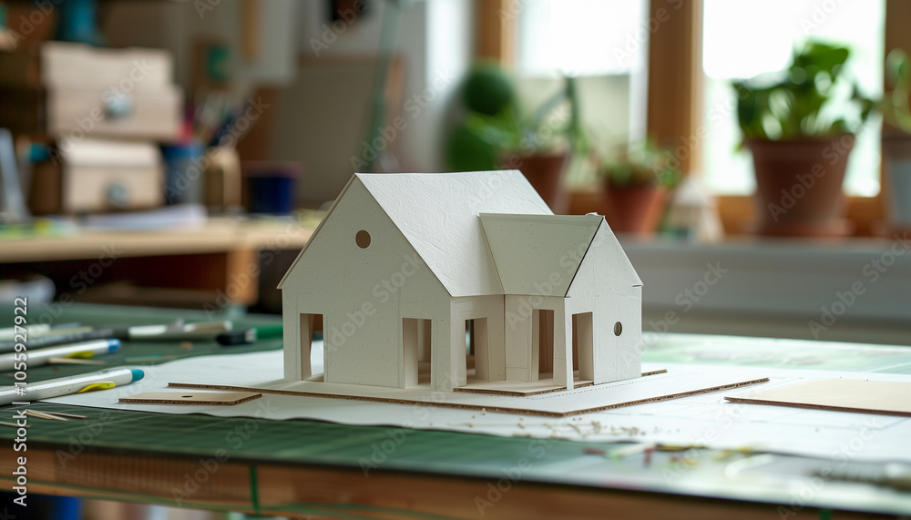 Maquette d'architecte d'une maison individuelle sur un bureau Maquette d'architecte d'une maison individuelle sur un bureau