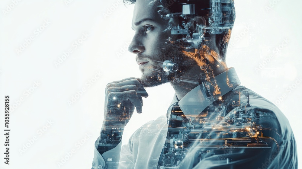 Thoughtful Man with Industrial Overlay Thoughtful Man with Industrial Overlay