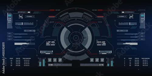 HUD Futuristic Interface Screen Design Element. Game UI Technology Virtual Reality View Display Object Vector.