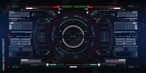 HUD Futuristic Technology Interface Screen UI System Panel Vector. Abstract Cockpit, Radar Virtual Cyber Control Display Concept For Game App UI Illustration	