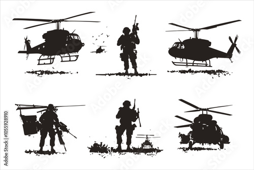 Veteran army Military Vector with Soldiers Flag and Helicopter 