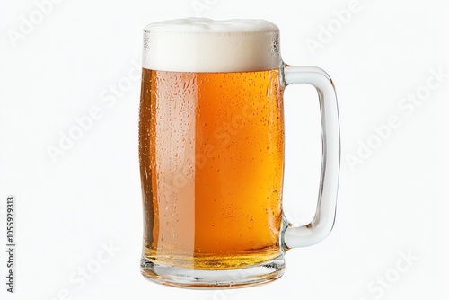 A refreshing glass of golden beer isolated on white background with a frothy white head, perfect for any occasion or gathering.