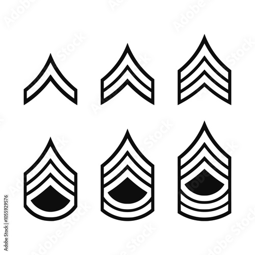 Sergeant ranks insignia vector high quality icons collection. Iconic American military ranks symbols