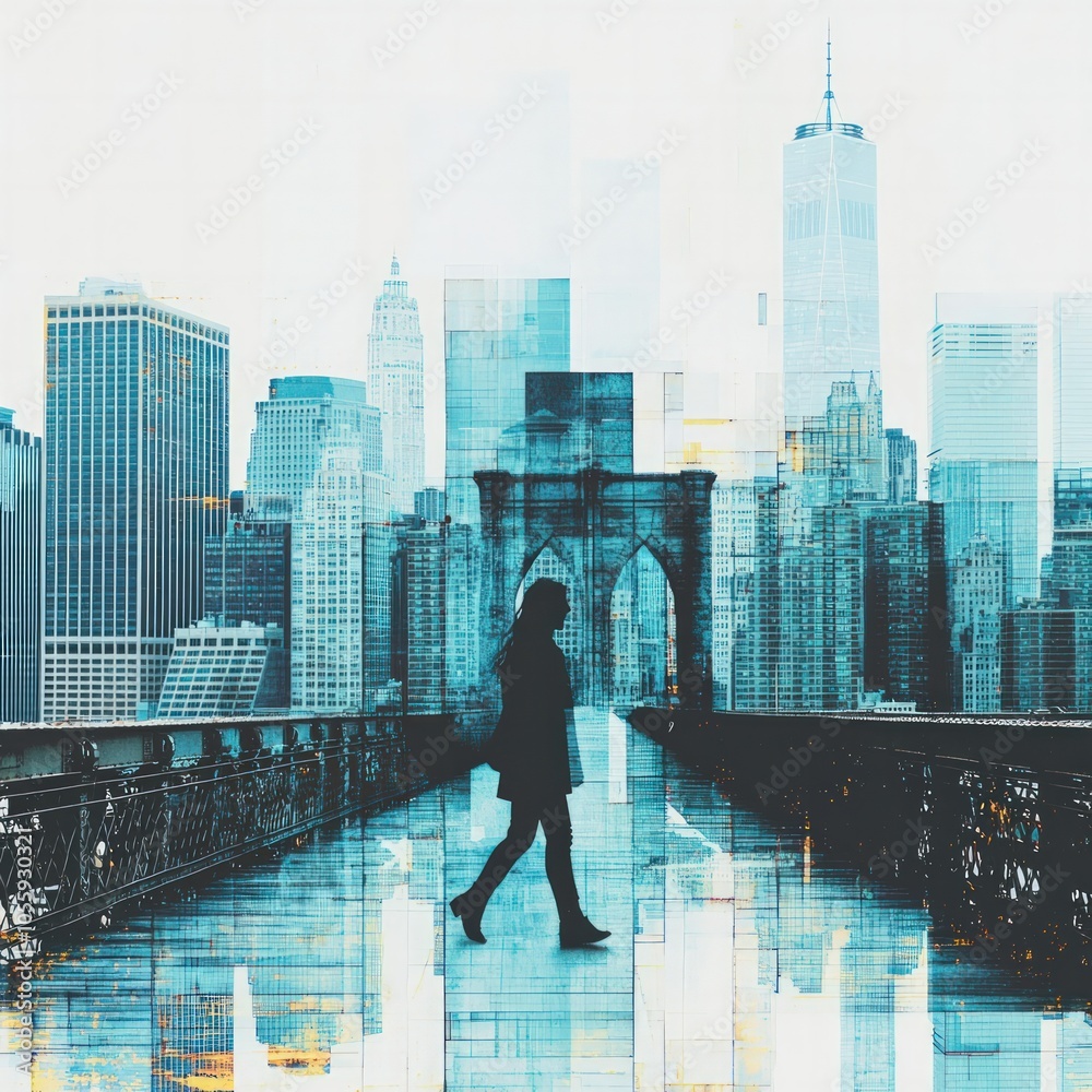 Fototapeta premium A Dreamlike Walk Through the City Blending Urban Architecture and Reflection