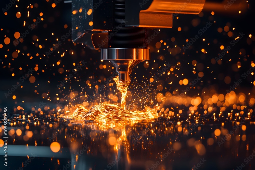 Sparkling metal being cut by a machine. Sparkling metal being cut by a machine.