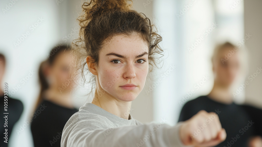 Woman Blocking Punch in Self Defense Class Focused and Empowered Woman Blocking Punch in Self Defense Class Focused and Empowered