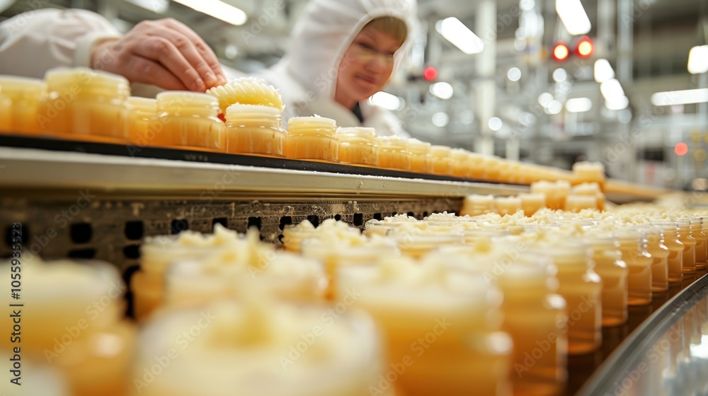 Picture of the process of a large factory producing lotion in high standards.
