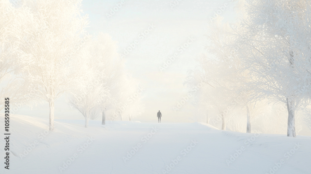 Skater in Winter Landscape with Snow Covered Scene Skater in Winter Landscape with Snow Covered Scene