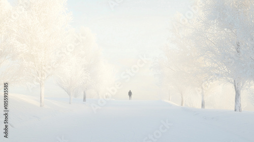 Skater in Winter Landscape with Snow Covered Scene