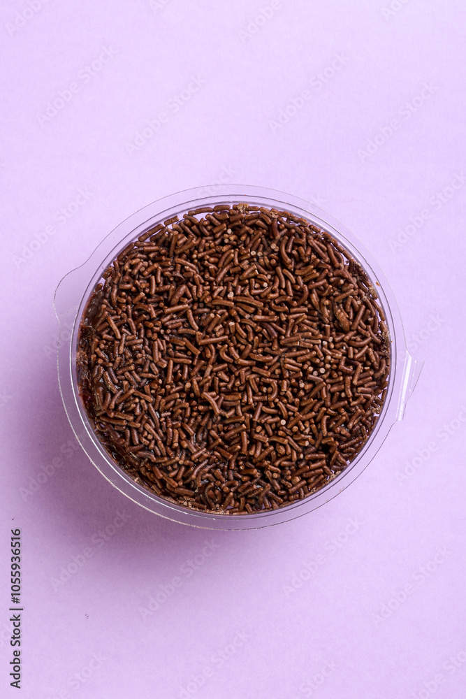 Brigadeiro cake seen from above on a lilac background Brigadeiro cake seen from above on a lilac background