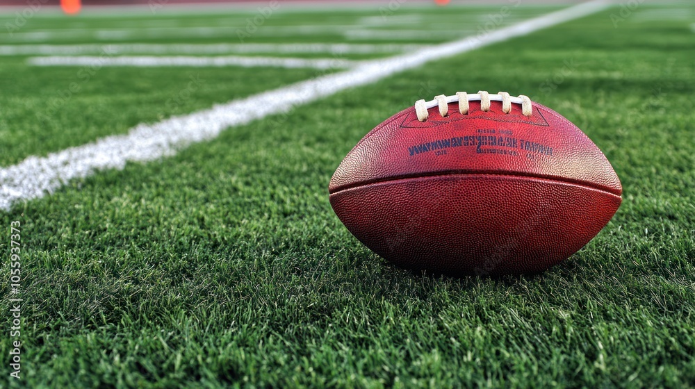 A close-up of an American football on the field A close-up of an American football on the field