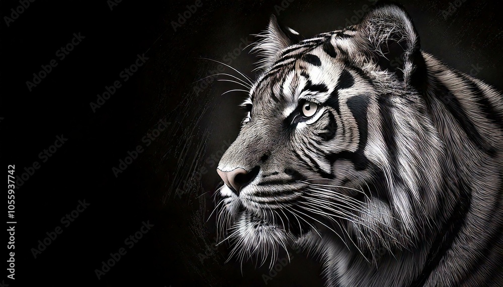 White Charcoal Drawing of Tiger, Illustration White Charcoal Drawing of Tiger, Illustration