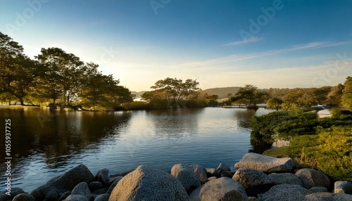Peaceful Landscape Reflection of Trees in Water