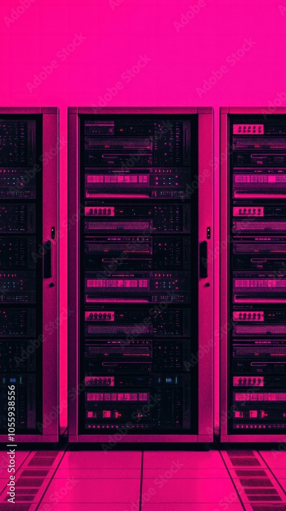 Futuristic Data Center with Neon Lighting and High-Tech Equipment Futuristic Data Center with Neon Lighting and High-Tech Equipment