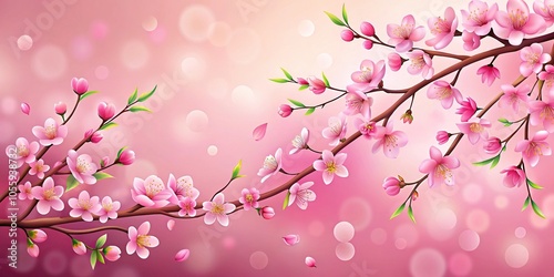 Pink background featuring a stylized illustration of a blooming tree or a branch with flowers, tree, balance, harmony