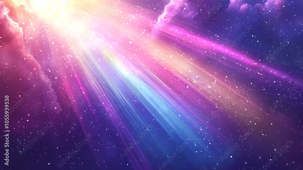 Ethereal cosmic light rays illuminating a starry sky Ethereal cosmic light rays illuminating a starry sky