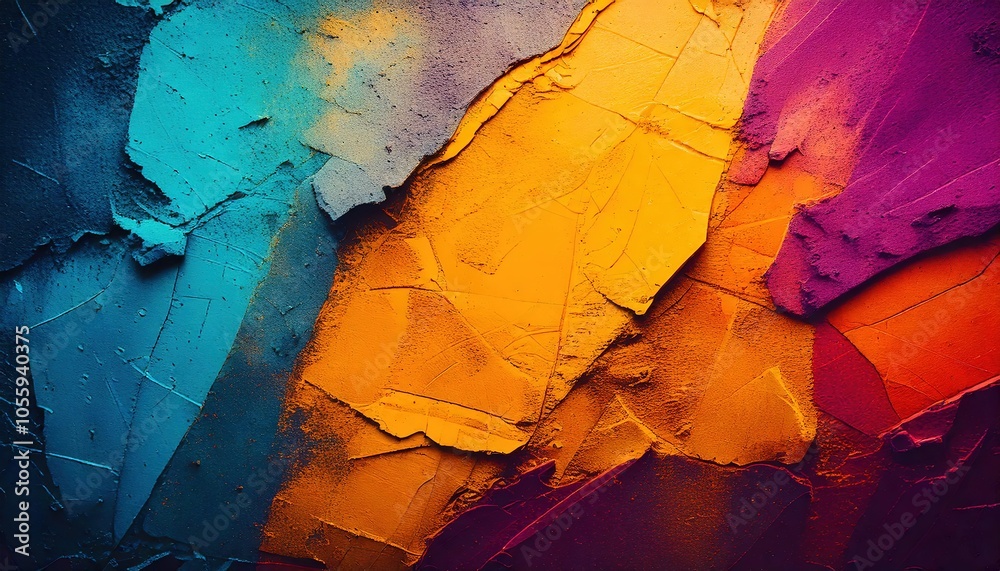 Fototapeta premium Vibrant abstract artwork dynamic blend of blue, yellow, orange, and green hues, revealing intricate textures.