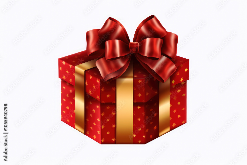 generated illustration of red gift box with gold ribbon and bow on white background generated illustration of red gift box with gold ribbon and bow on white background