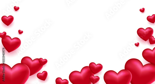 Red hearts isolated on transparent background. Vector illustration. Heart decorations for Valentine's day design