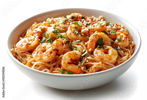 Closeup Shot of Delectable Pad Thai Noodles in a White Dish on a Soft Lit Background