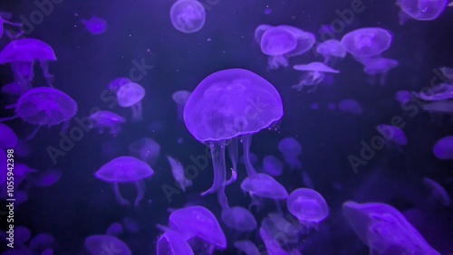 Purple Jellyfish in Deep Blue Water