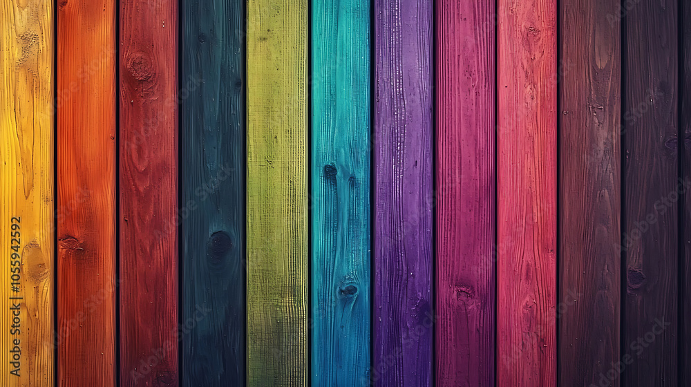 Vibrant wooden planks in a rainbow of colors Vibrant wooden planks in a rainbow of colors