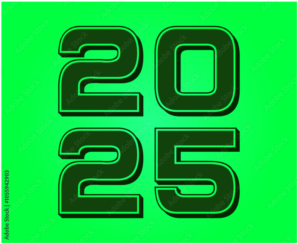 2025 Happy New Year Green 3D Design Abstract Elegant Vector Illustration