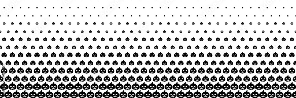 horizontal halftone of spooky smile black pumpkins or jack o lantern for pattern and background. horizontal halftone of spooky smile black pumpkins or jack o lantern for pattern and background.