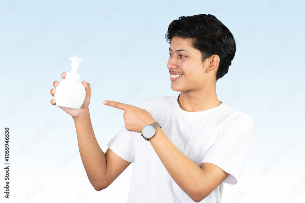 Young Teenager Model Male with Acne Beauty Product Skin Care Isolated With Moisturizer Cream Gesture Young Teenager Model Male with Acne Beauty Product Skin Care Isolated With Moisturizer Cream Gesture