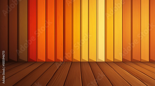 Vibrant gradient wooden wall with polished floor