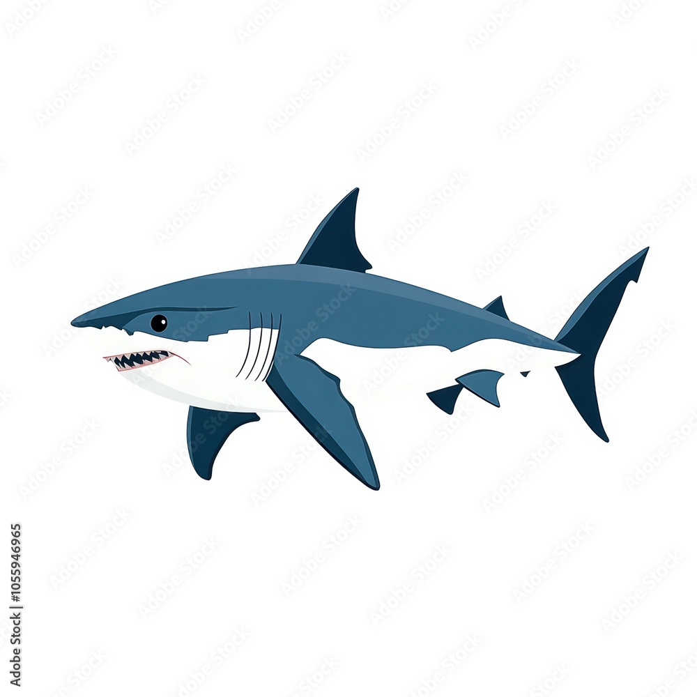 Fototapeta premium Stylized cartoon shark illustration, white isolated background.