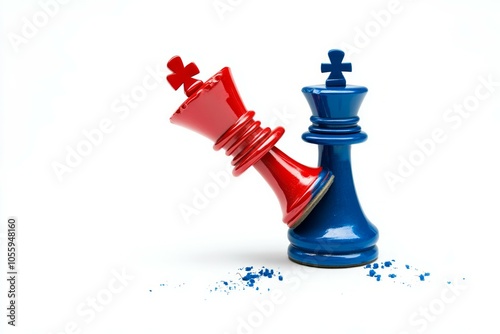 a red and a blue chess king, white background 