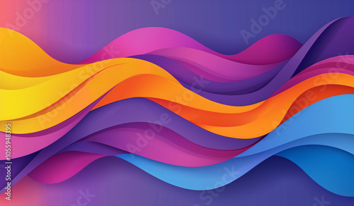 Vibrant waves of color flow smoothly across a dark purple background in artistic harmony