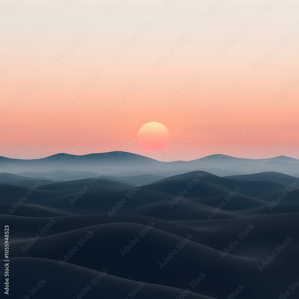 Serene sunrise breaking through morning fog over rolling hills capturing the tranquility of nature's beauty Serene sunrise breaking through morning fog over rolling hills capturing the tranquility of nature's beauty