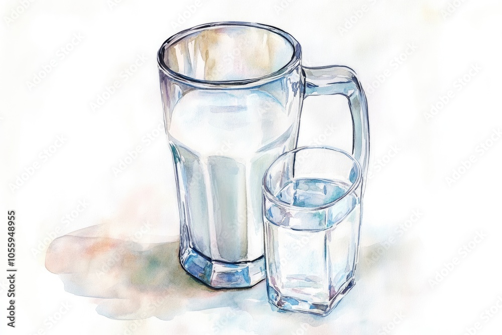 Alpine Morning Creativity. Hand-painted Milk Jug and Glass - Fresh and Organic Breakfast Concept Alpine Morning Creativity. Hand-painted Milk Jug and Glass - Fresh and Organic Breakfast Concept