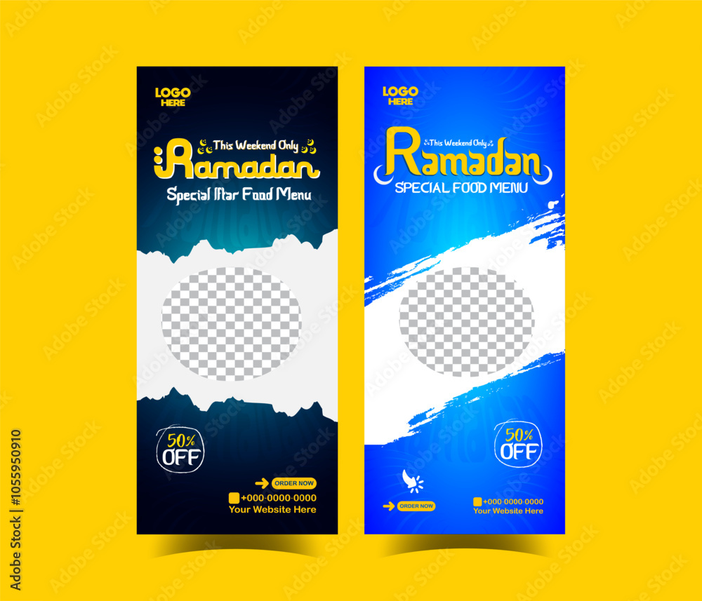 Ramadan creative roll up banner delicious iftar food menu social media poster template design