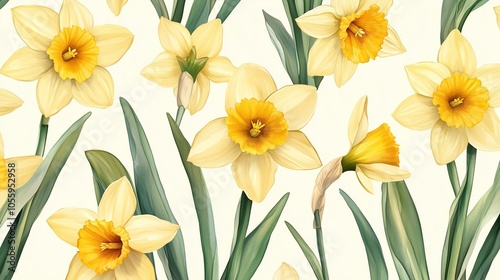 Light watercolor daffodil flower pattern