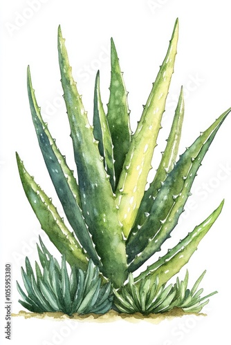 Watercolor Aloe Ferox Plant Illustration for Skincare and Health Concept