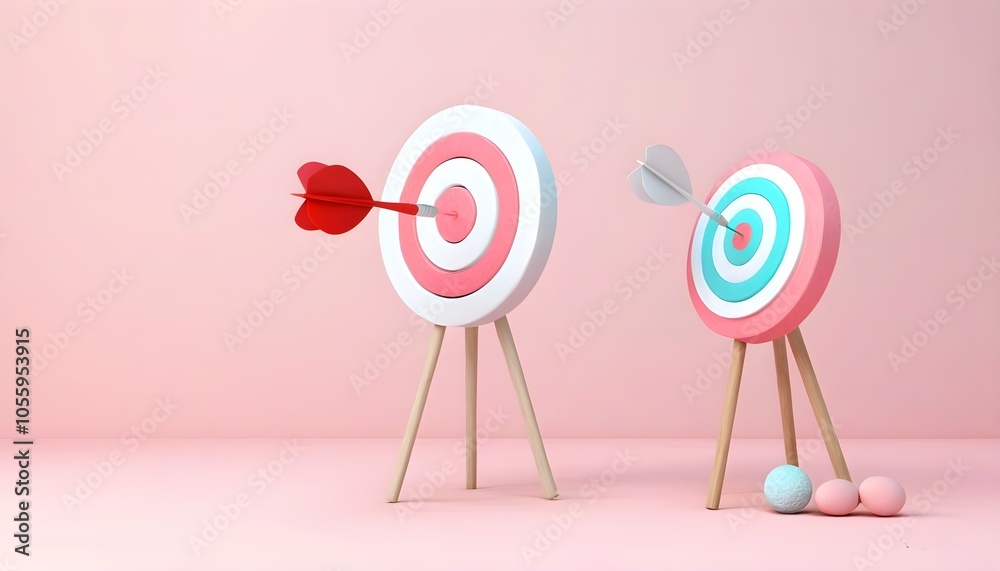 Precision and Success: Red Dart Striking Bullseye on Black and White Dartboard with Turquoise Backdrop Precision and Success: Red Dart Striking Bullseye on Black and White Dartboard with Turquoise Backdrop