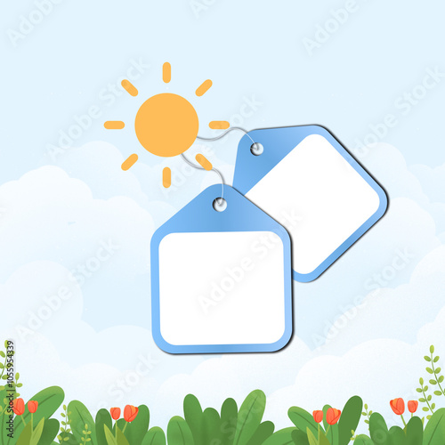 Background image with a signboard and the sun.