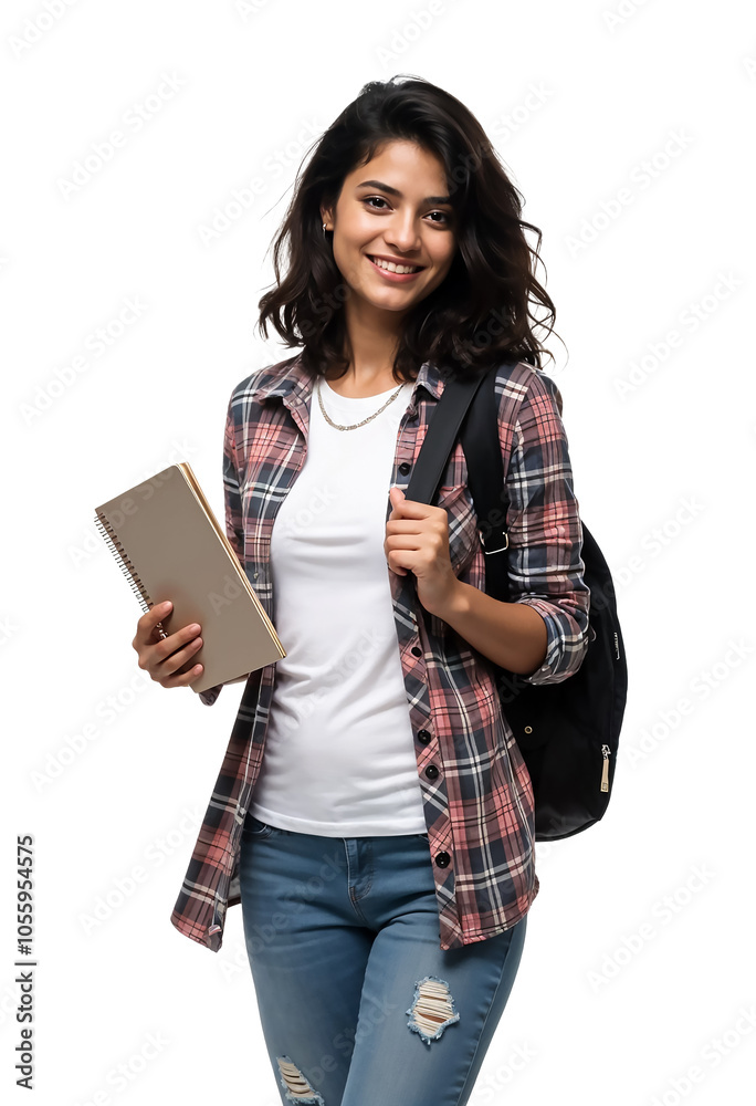 A female Indian student on a transparent background A female Indian student on a transparent background