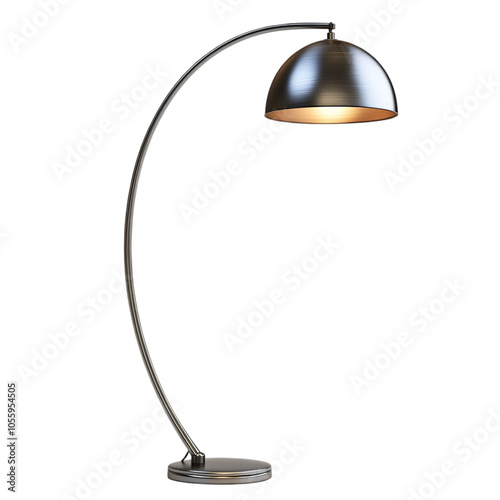 A sleek, modern arc floor lamp with a metallic dome shade, providing stylish illumination in contemporary spaces.