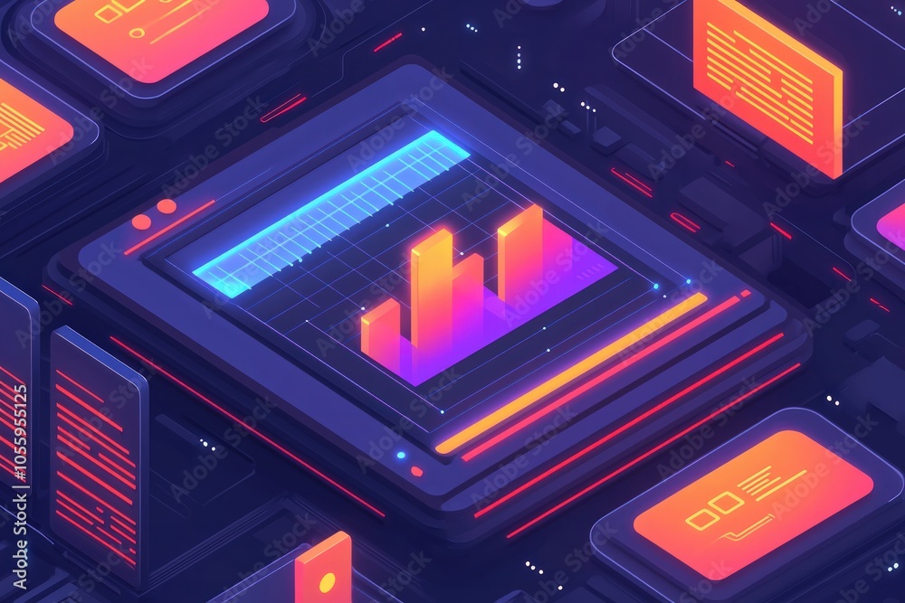 Obraz premium Dynamic Data Visualization in a Modern Digital Environment with Colorful Graphs and Interfaces
