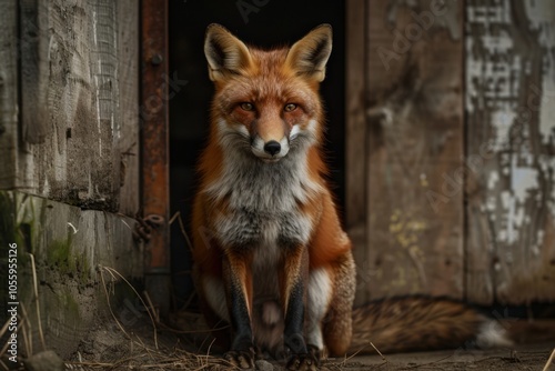 Elegant Red Fox Portrait with Focused Eyes on White Background photo