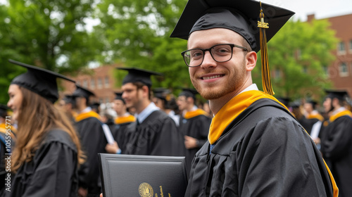Graduate standing confidently with diploma, celebrating achievement and joy