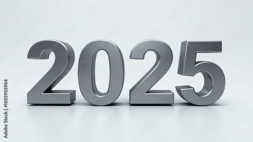 silver numbers 2025 isolated on a light monochrome background silver numbers 2025 isolated on a light monochrome background