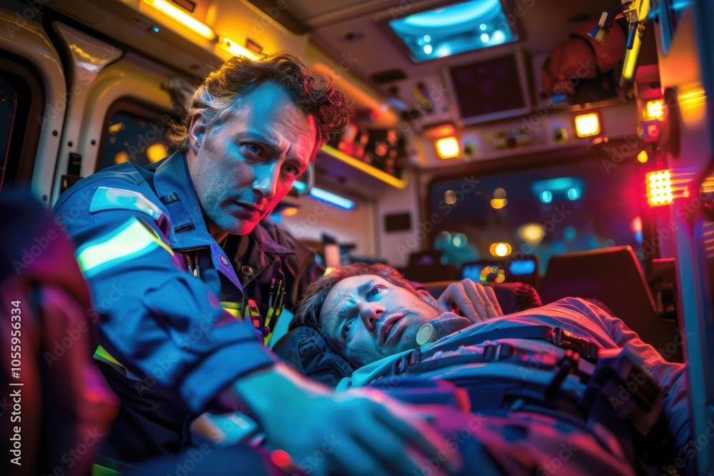 Obraz premium Emergency Care: Paramedic Providing Life-Saving Treatment in Ambulance Setting