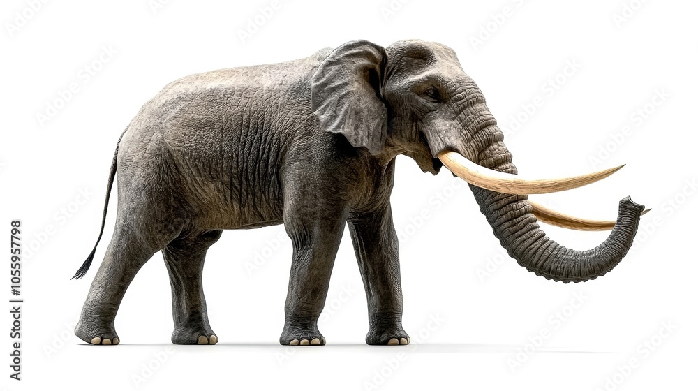 Obraz premium An elephant standing proud, white isolate background.