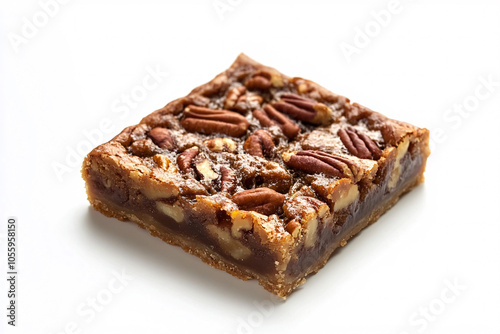 pecan caramel bar on white background