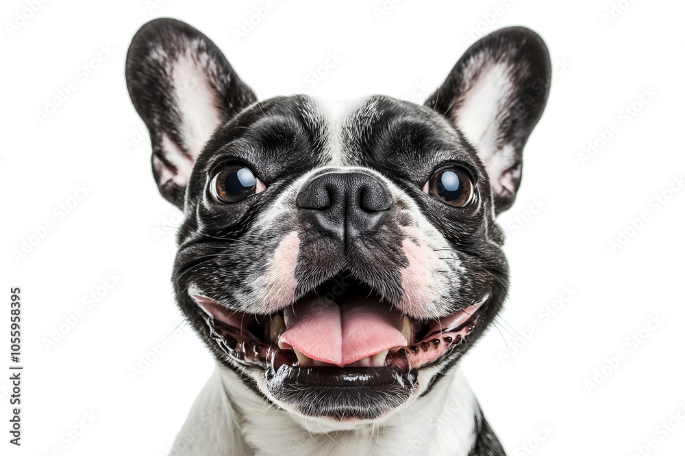 Fototapeta premium Close-up Of A Happy French Bulldog Isolated On White Background With An Excited Expression, Animal Photography